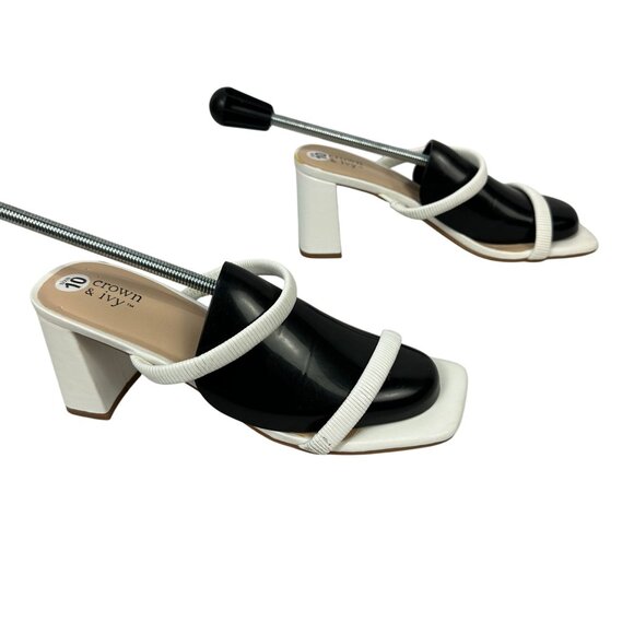 Crown & Ivy Womens Black & White Block Heel Sandals Size 10M - Picture 5 of 8